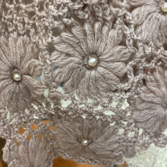 Glentex vintage women’s wool nude color beaded wrap top - Picture 2 of 6